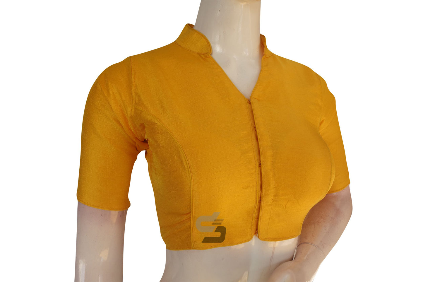 Yellow Color Semi Silk Plain Collar Neck Readymade Blouse