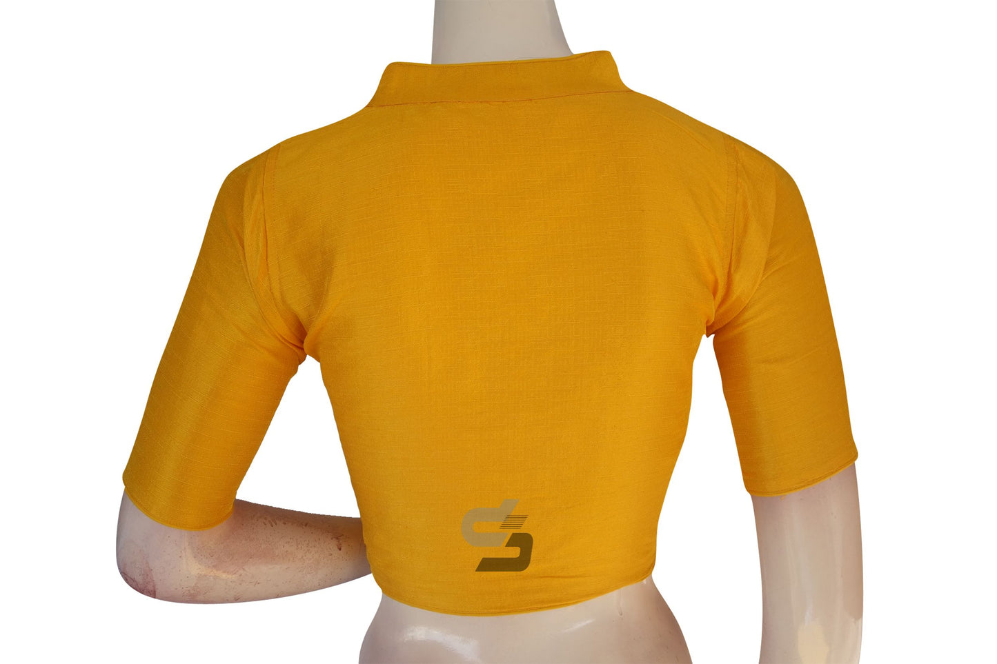 Yellow Color Semi Silk Plain Collar Neck Readymade Blouse