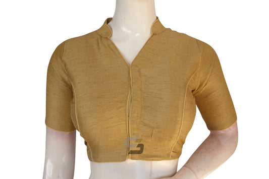 Gold Color Semi Silk Plain Collar Neck Readymade Blouse