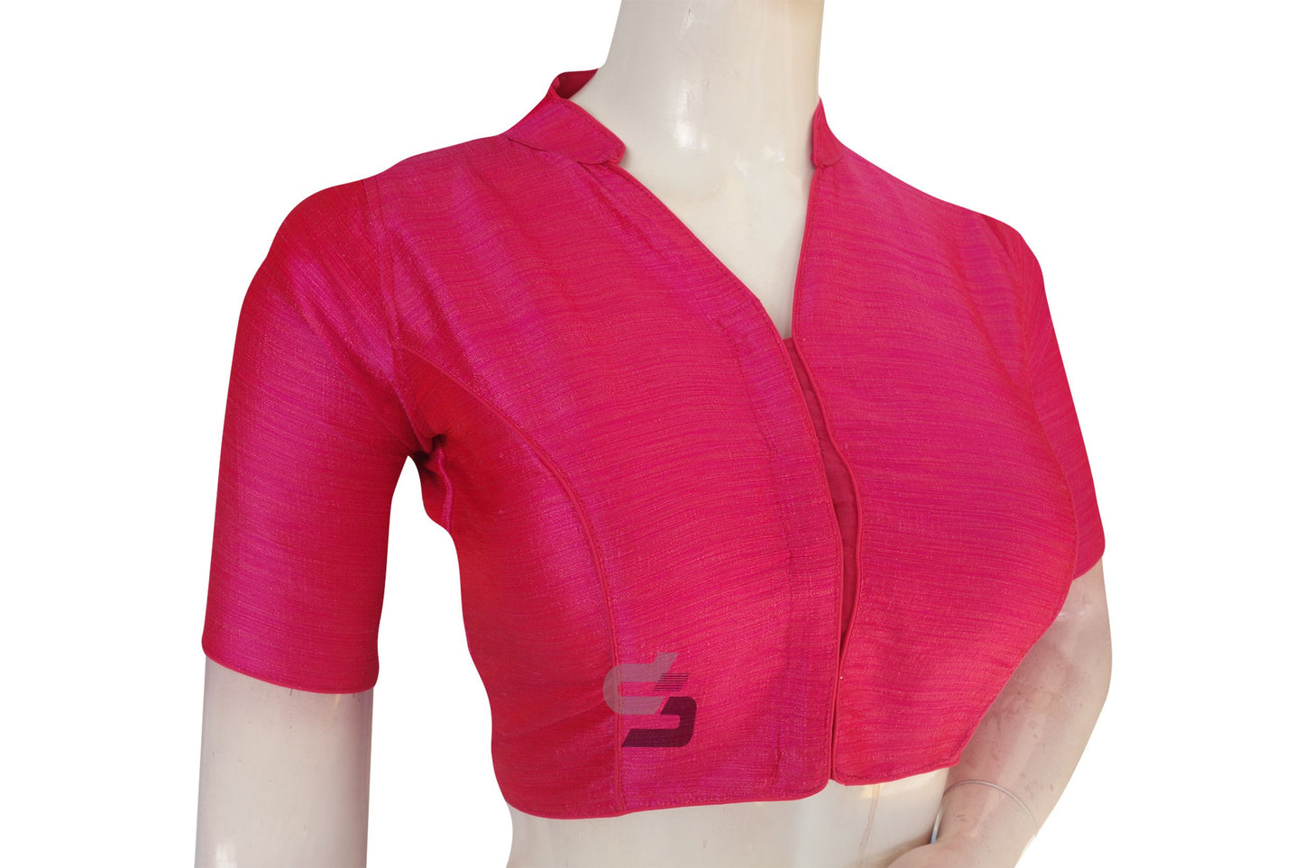 Pink Color Semi Silk Plain Collar Neck Readymade Blouse