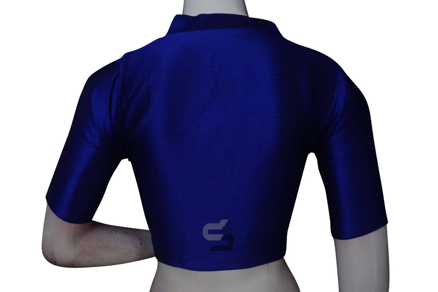 Blue Color Semi Silk Plain Collar Neck Readymade Blouse