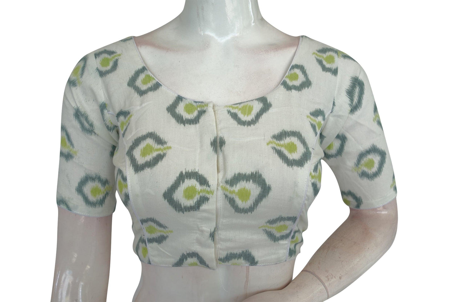 White Color Ikkat Cotton Readymade Blouse
