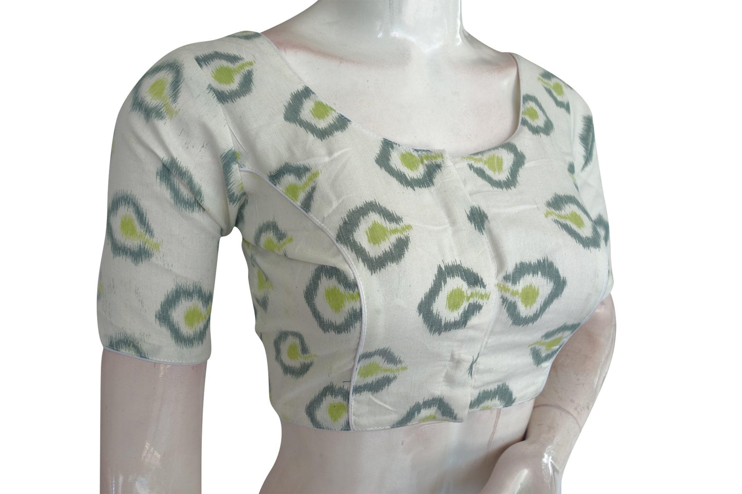 White Color Ikkat Cotton Readymade Blouse