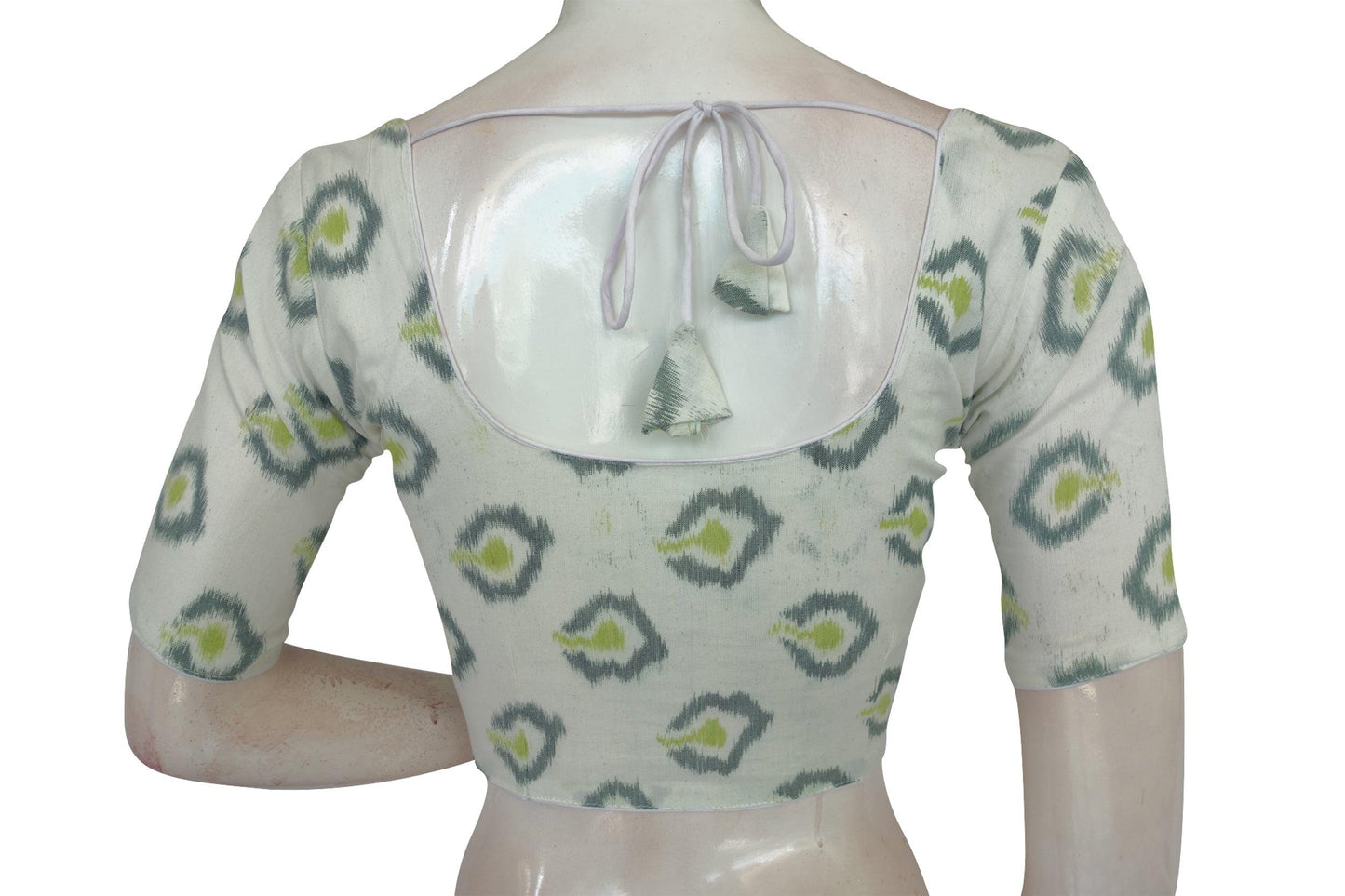 White Color Ikkat Cotton Readymade Blouse