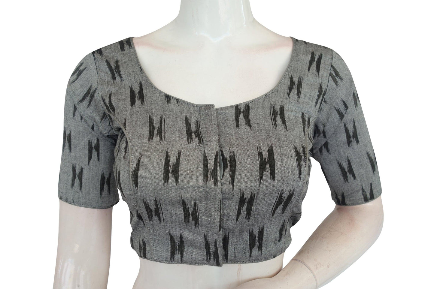Grey Color Ikkat Cotton Readymade Blouse