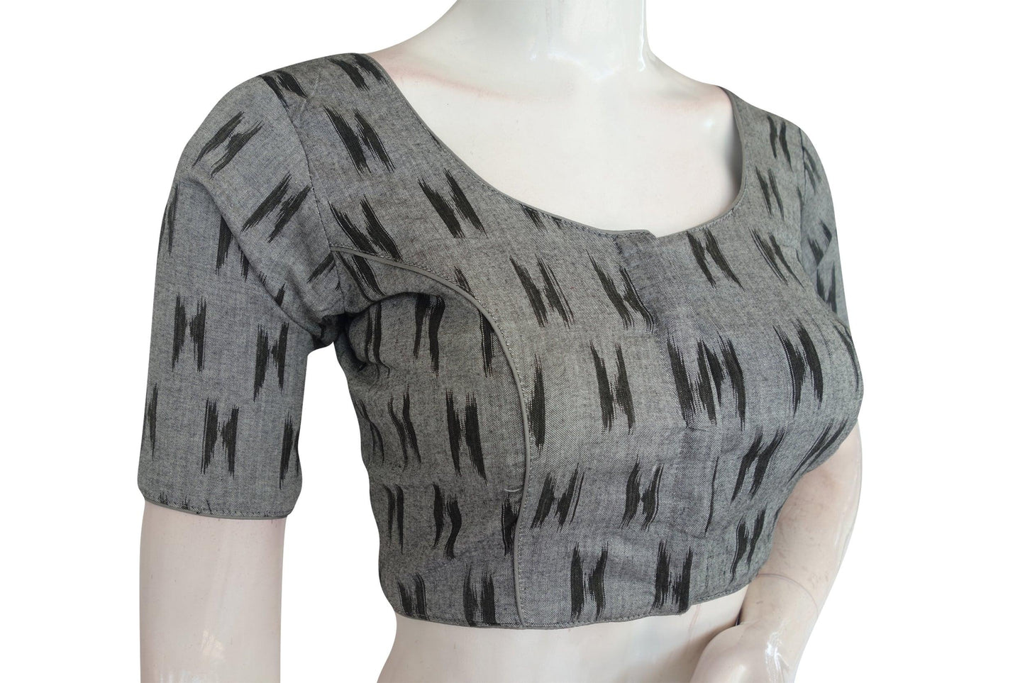 Grey Color Ikkat Cotton Readymade Blouse
