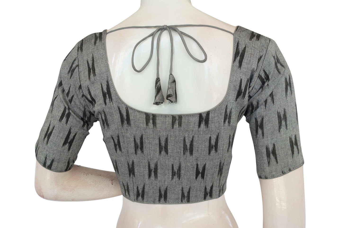 Grey Color Ikkat Cotton Readymade Blouse