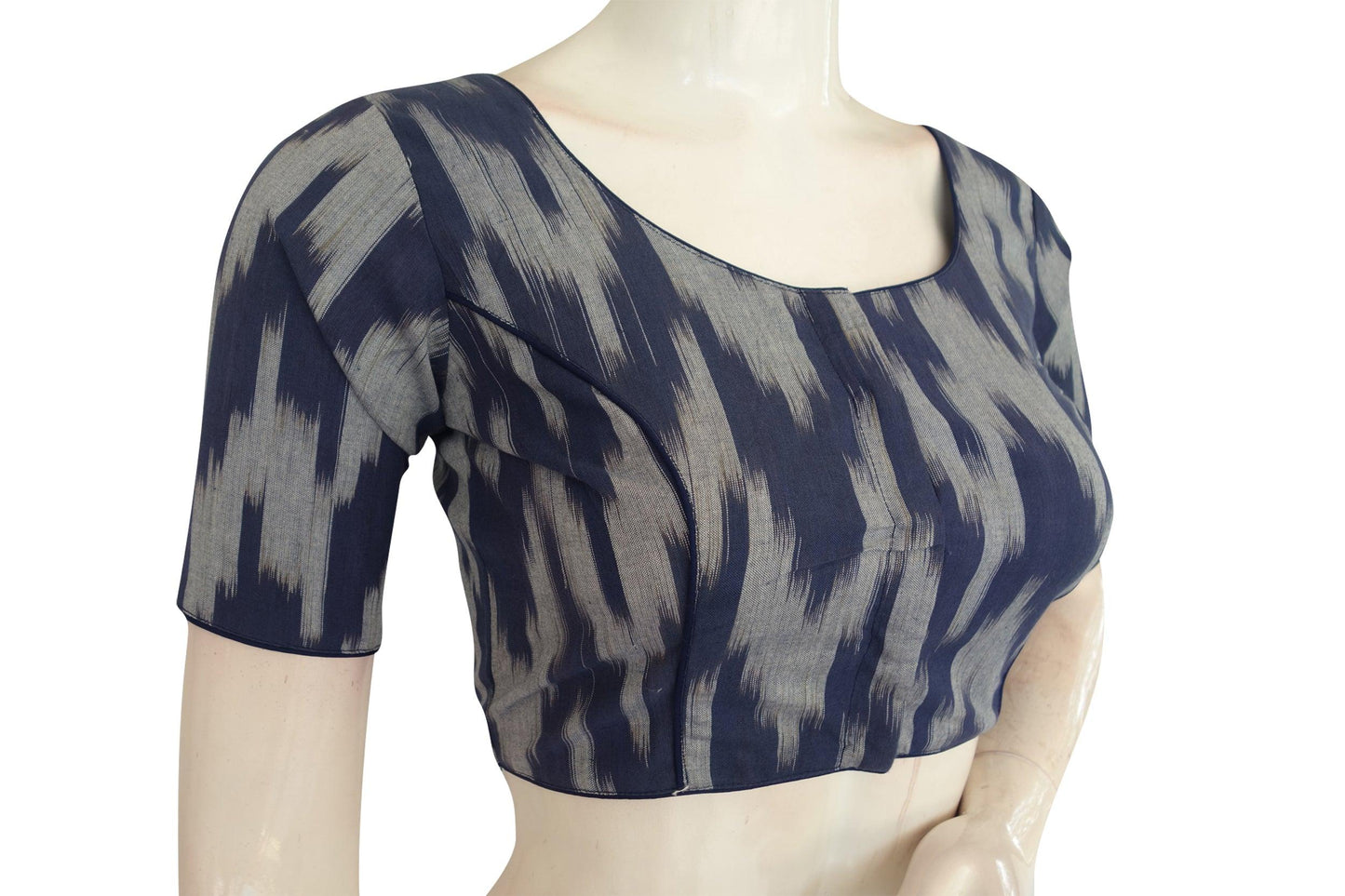Navy Blue Color Ikkat Cotton Readymade Blouse