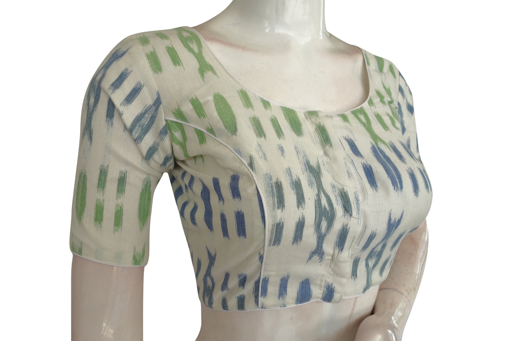 White Color Ikkat Cotton Readymade Blouse