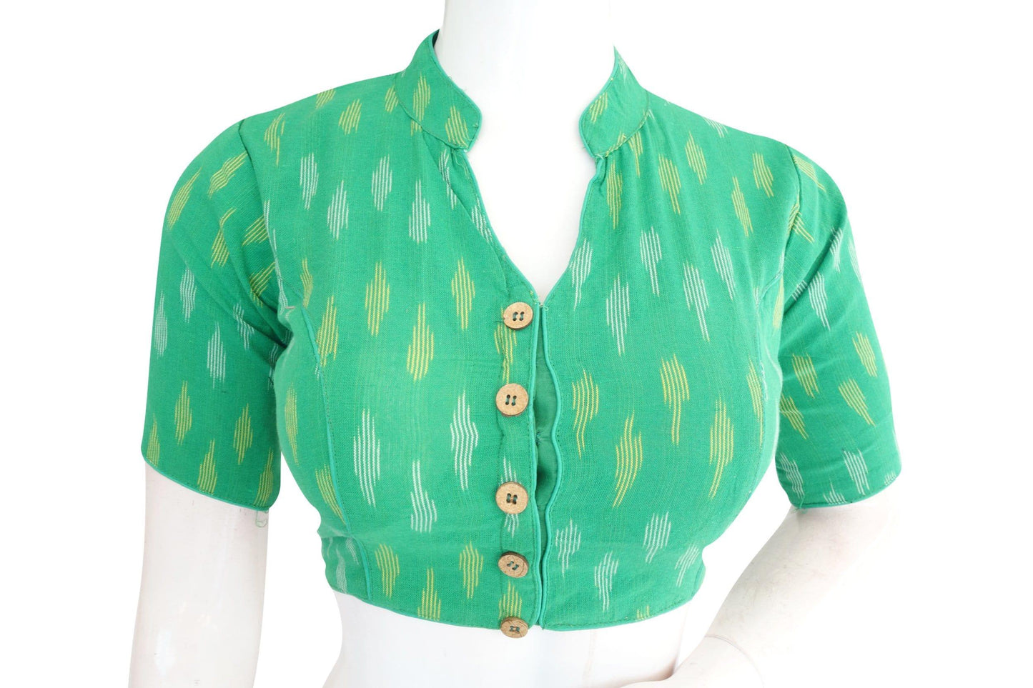 green color ikkat collar designer readymade blouse 5