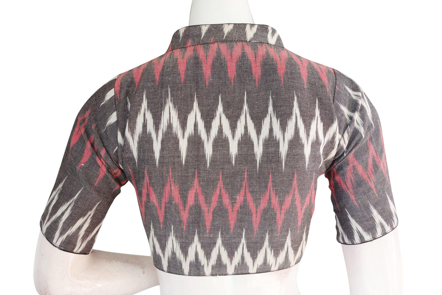 grey color ikkat collar designer readymade blouse 3