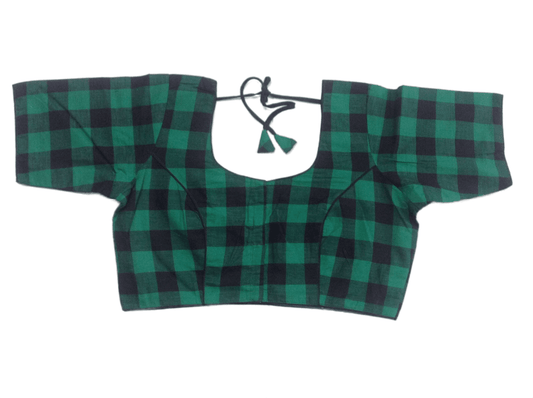 Cotton Checks Readymade saree blouse ,Plus Size Indian Cotton Readymade blouse - D3blouses