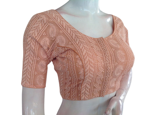 orange color chikankari embroidery readymade blouse
