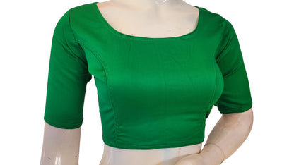 Leaf Green Elegance, Boat Neck Plain Silk Saree Readymade Blouse