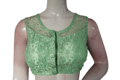 Green Color Netted Embroidery Designer Readymade Blouse - D3blouses