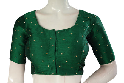 Green Color Plain Moti Stone Work Indian Saree Readymade Blouse