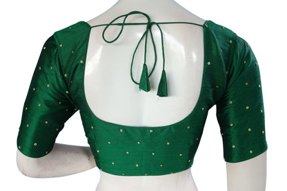 Green Color Plain Moti Stone Work Indian Saree Readymade Blouse