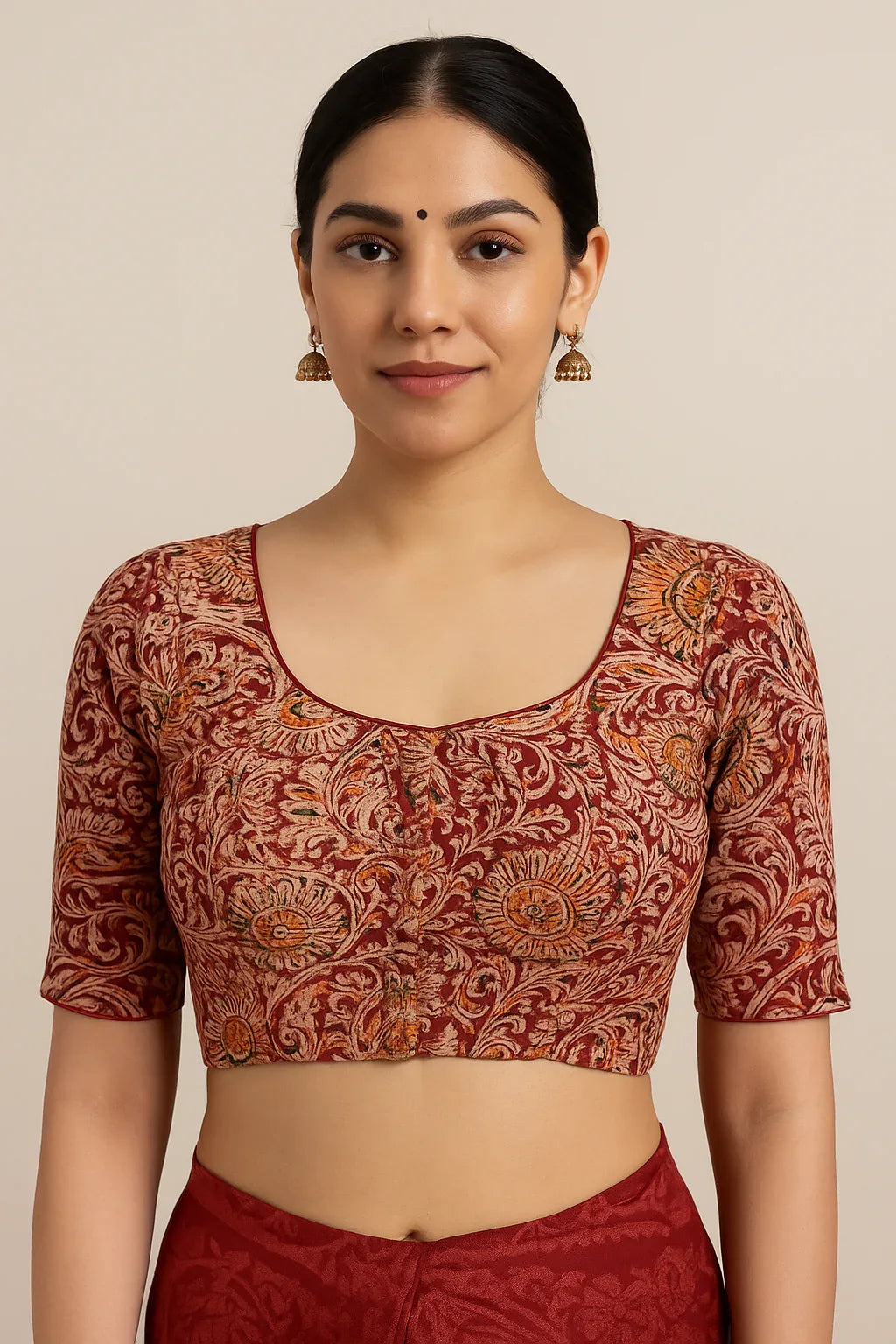 Kalamkari Cotton Ethnic Saree Blouses | Lined & Optional Removable Pads | Daily, Temple & Festive Wear