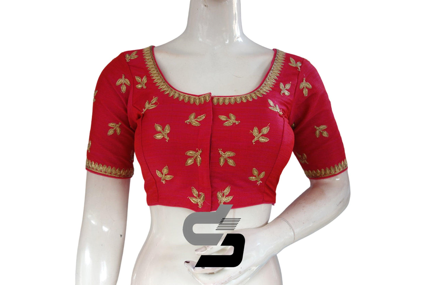 "Chic and Versatile: Pink Color Semi Silk Embroidered Readymade Saree Blouse" - D3blouses