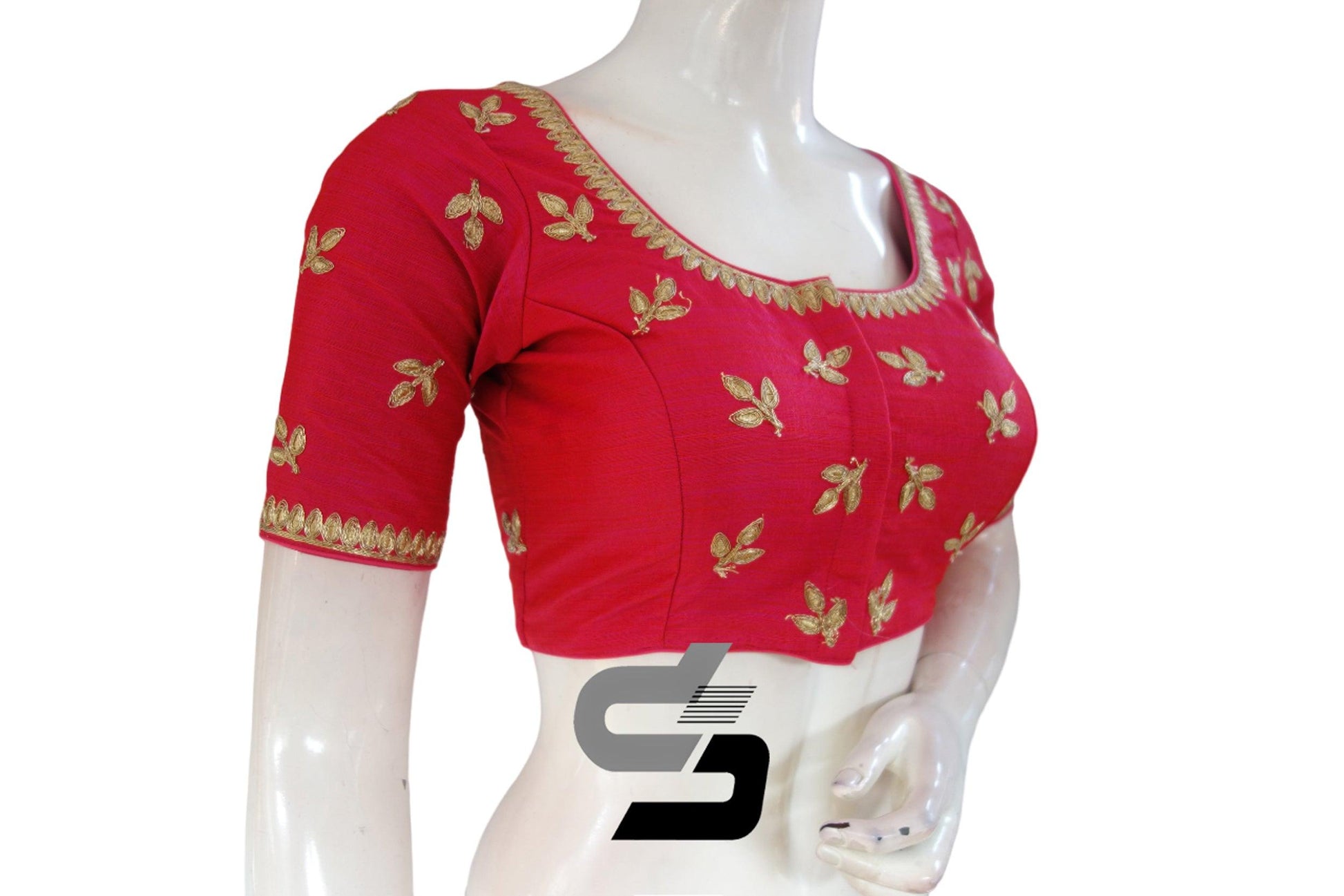 "Chic and Versatile: Pink Color Semi Silk Embroidered Readymade Saree Blouse" - D3blouses