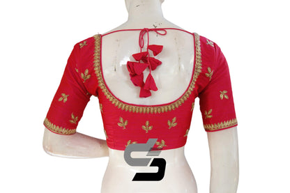 "Chic and Versatile: Pink Color Semi Silk Embroidered Readymade Saree Blouse" - D3blouses