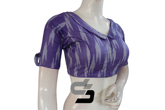 "Pretty in Purple: Ikkat Designer Readymade Saree Blouses with Peter Pan Collar" - D3blouses