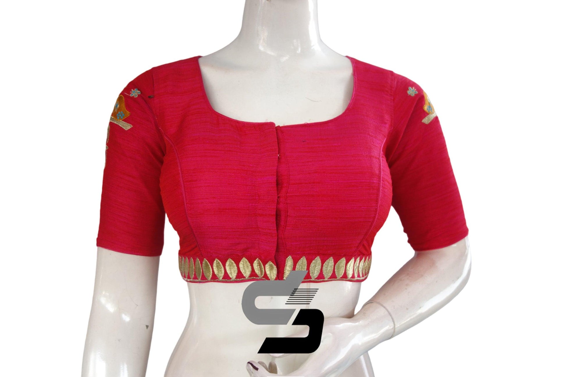 "Trend Alert: Pink Color High Neck Designer Embroidery Readymade Saree Blouses" - D3blouses