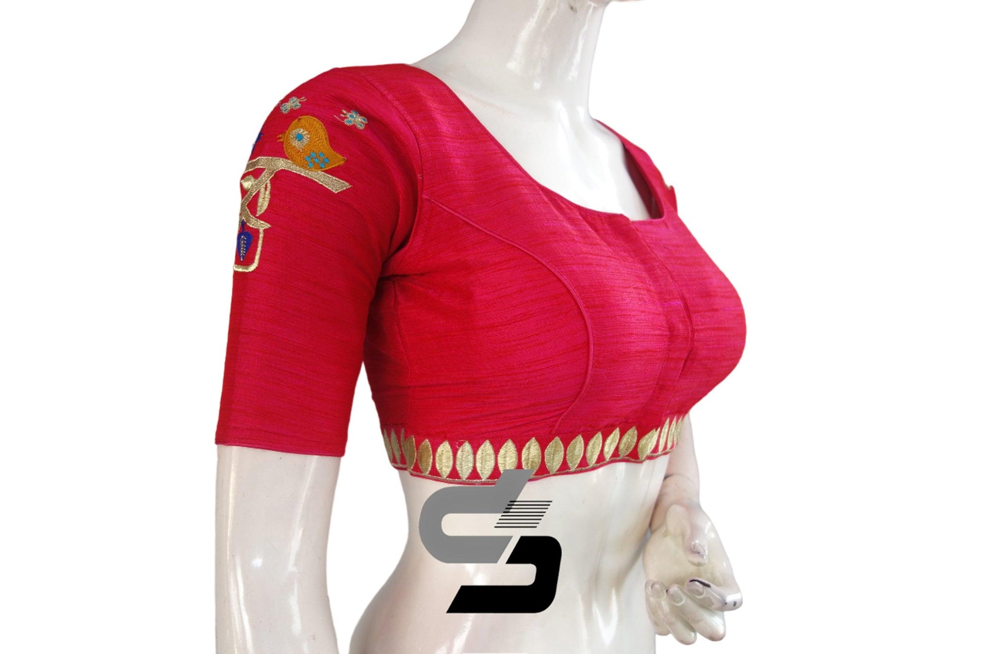 "Trend Alert: Pink Color High Neck Designer Embroidery Readymade Saree Blouses" - D3blouses