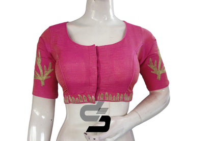 "Make a Statement: Pastel Magenta Color High Neck Readymade Saree Blouses with Designer Embroidery" - D3blouses