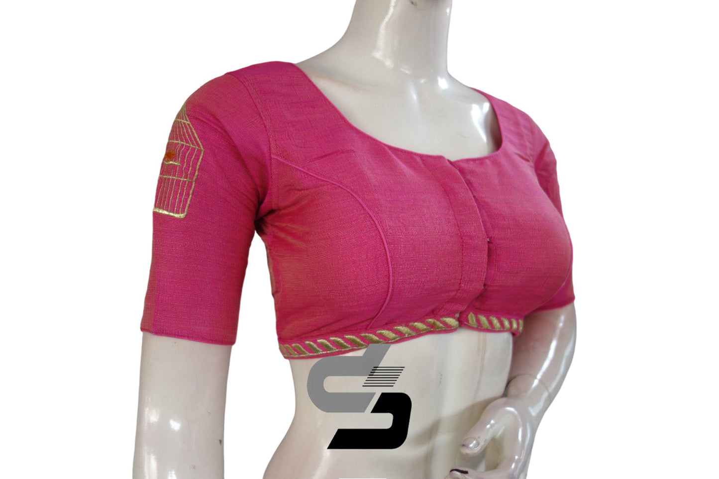 "Stay Fashion Forward with Pastel Magenta Designer Embroidered High Neck Saree Blouses" - D3blouses