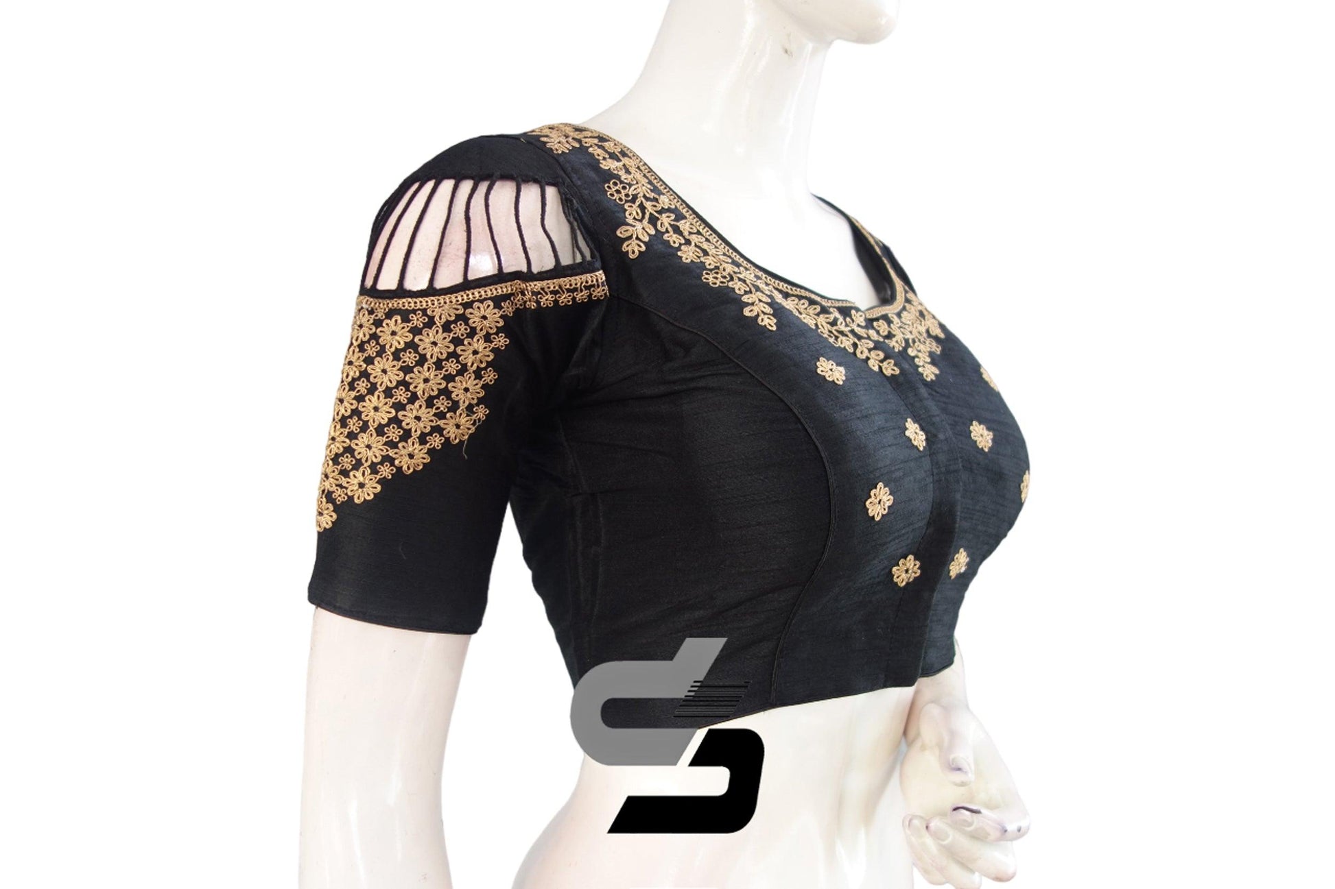 "Unleash Your Inner Diva: Black High Neck Designer Readymade Blouses for Sarees" - D3blouses