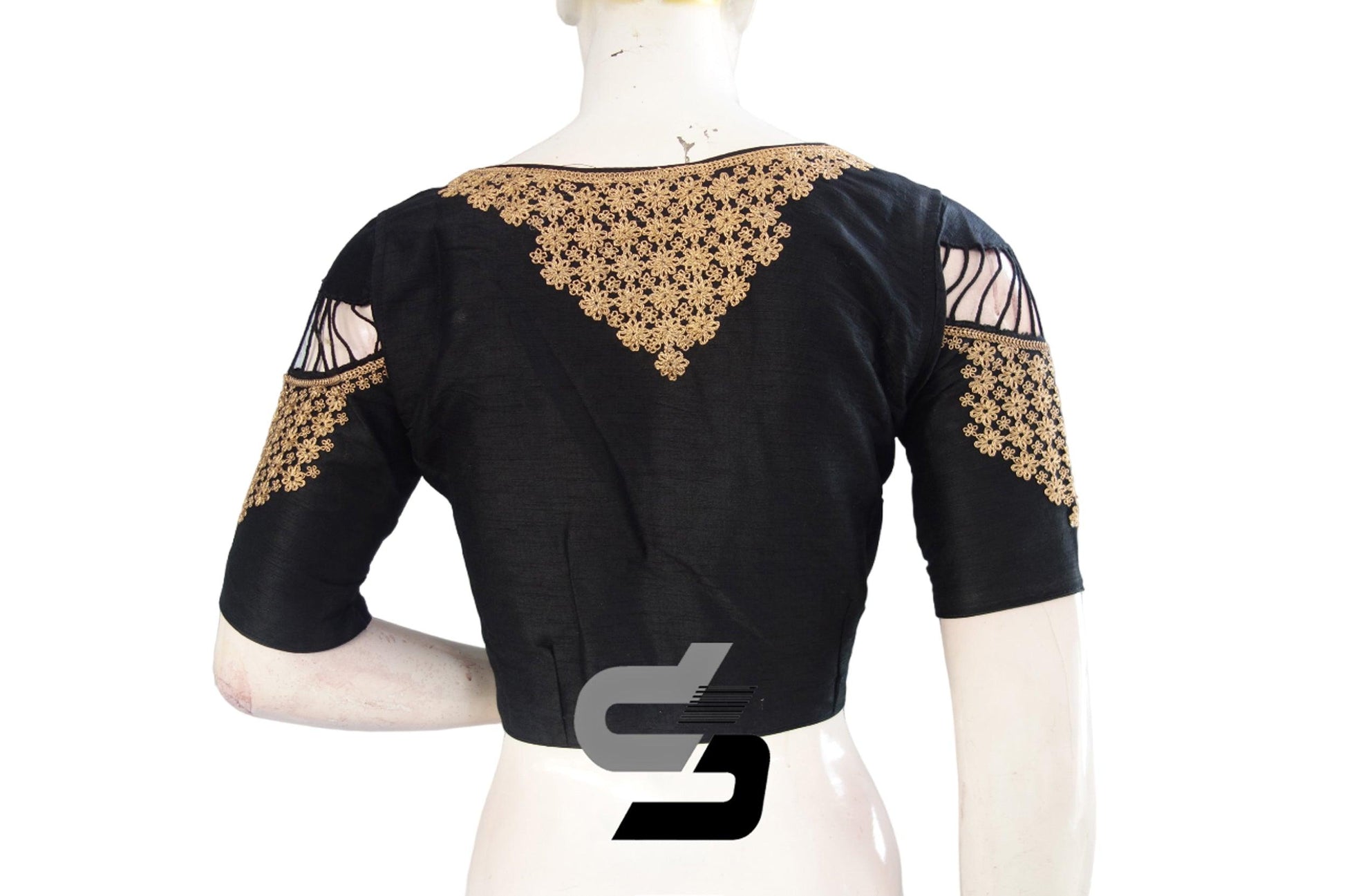 "Unleash Your Inner Diva: Black High Neck Designer Readymade Blouses for Sarees" - D3blouses