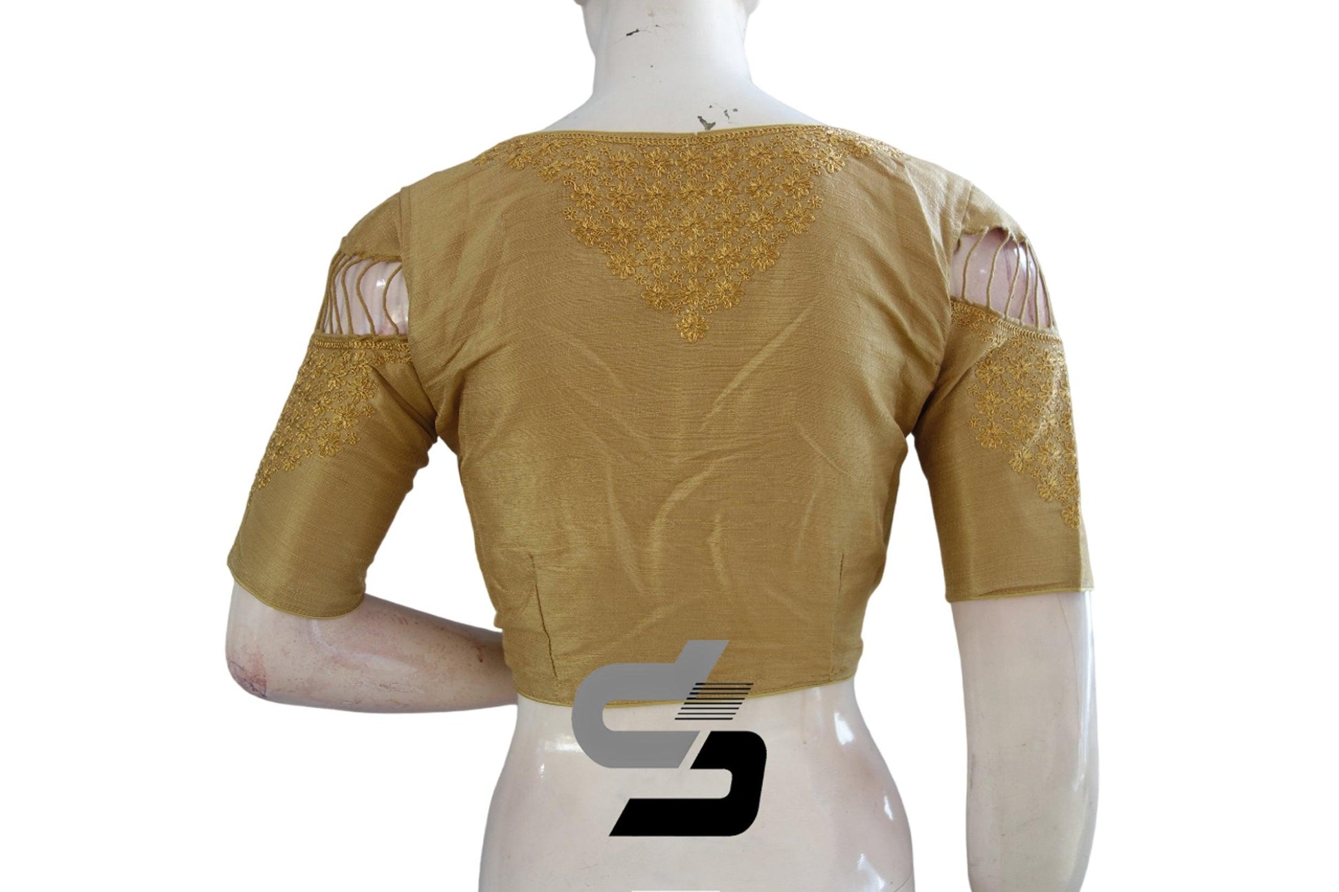 "Timeless Beauty: Gold High Neck Designer Readymade Saree Blouses with Embroidery" - D3blouses