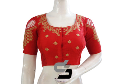 Turn heads with our Red High Neck Embroidered Saree Blouses, designed to captivate attention with their vibrant color and intricate detailing.
