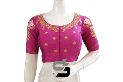 Elevate your style with these stunning magenta high neck designer readymade saree blouses, perfect for adding a touch of elegance and sophistication to any saree ensemble