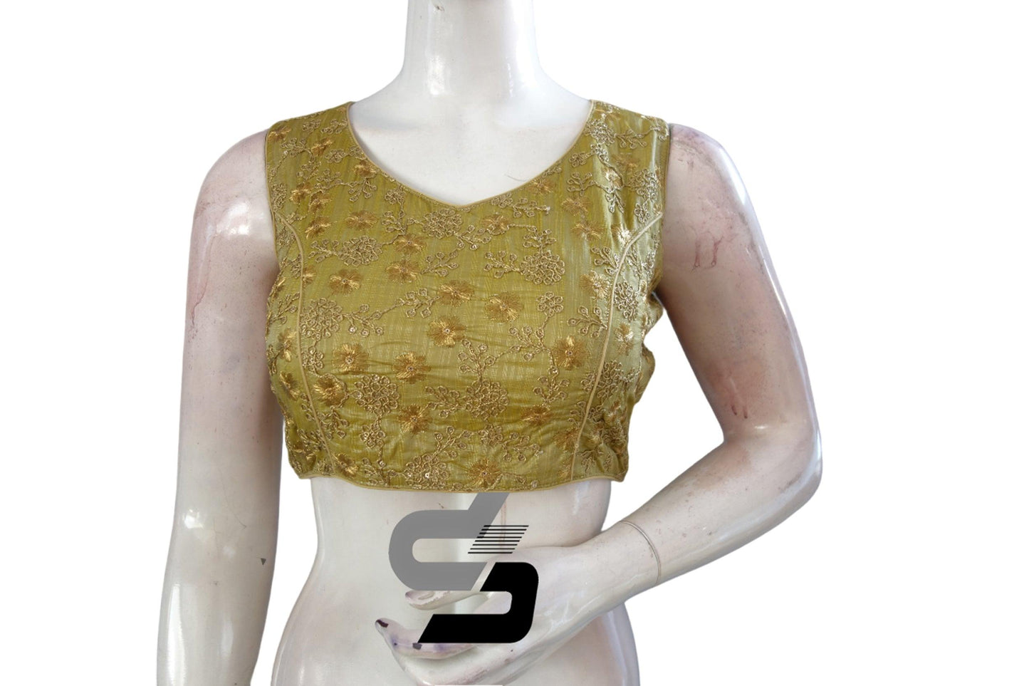 "Make a Style Statement with Gold Designer Embroidered Readymade Saree Blouses" - D3blouses