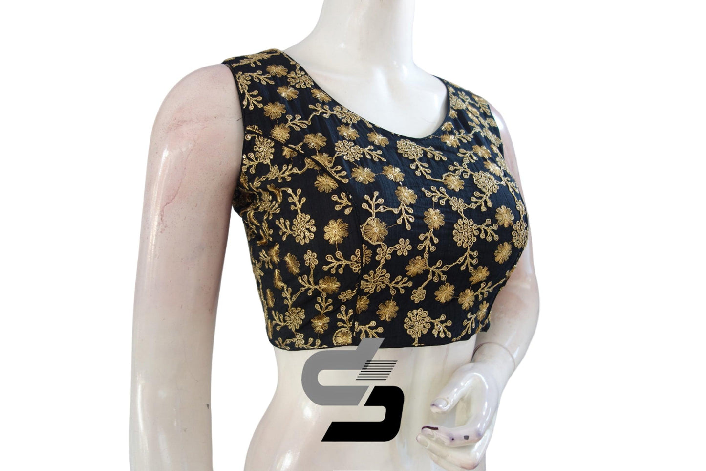 "Black Semi Silk Readymade Blouses with Exquisite Embroidery: Shop the Collection!" - D3blouses