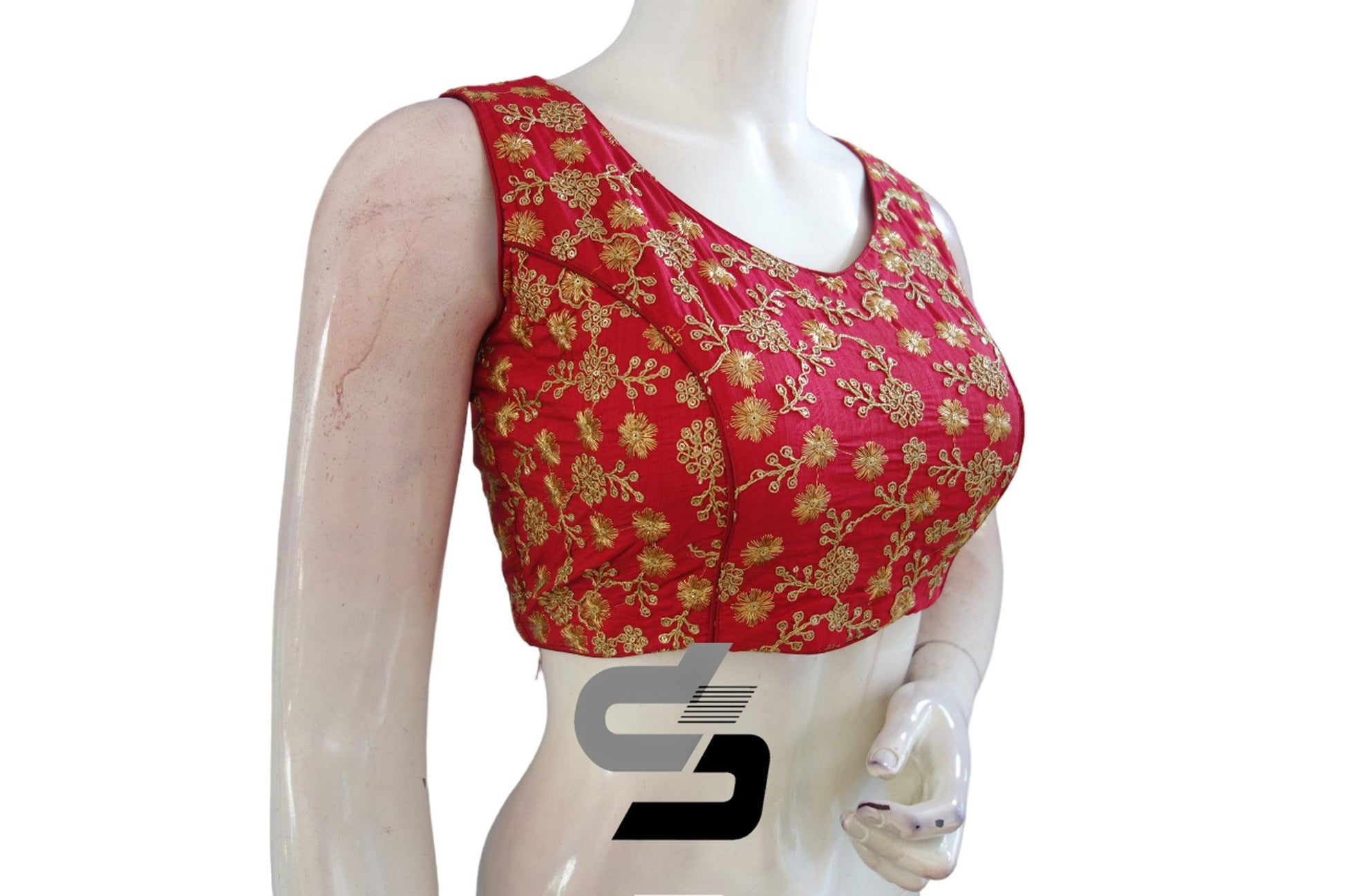 "Turn Heads with Red Semi Silk Embroidered Designer Readymade Saree Blouses" - D3blouses