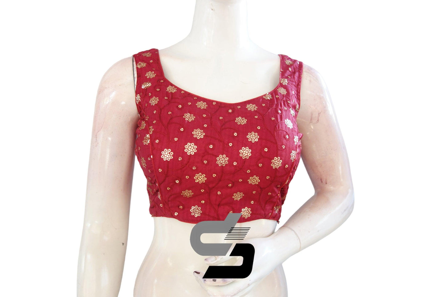 Mobile Pouch Perfection: Maroon Color Designer Sequin Embroidery Readymade Saree Blouse - D3blouses