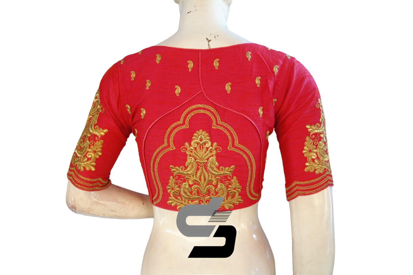 "Trendy Elegance: Pink Color High Neck Designer Semi Silk Blouses with Embroidery" - D3blouses