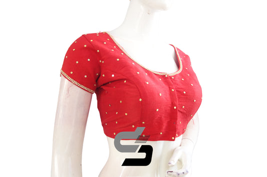 Red Plain Moti Stone Ready-Made Saree Blouse Collection: Sparkling Elegance to Shop