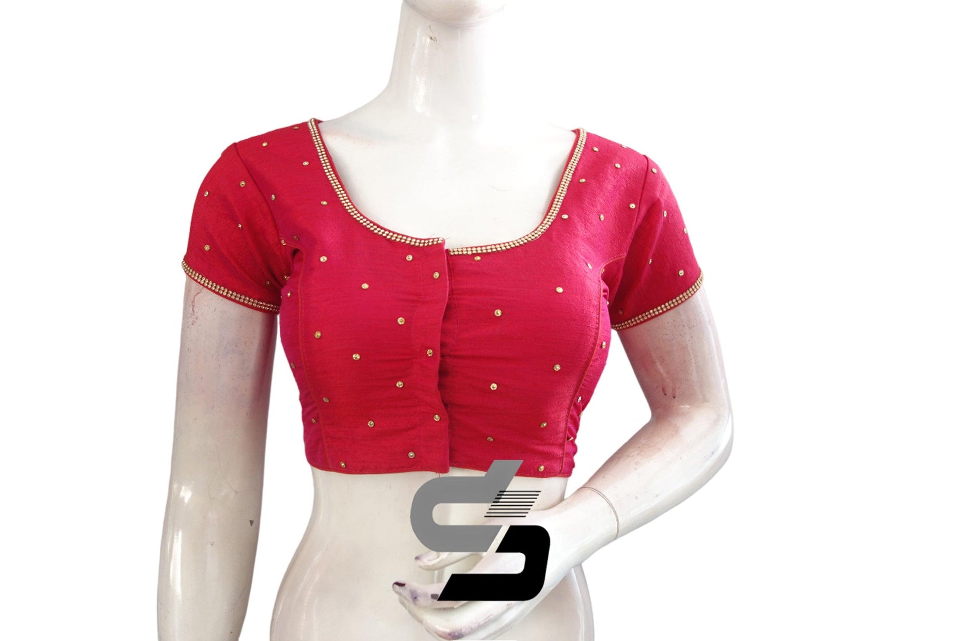 Pink Plain Moti Stone Ready-Made Blouses: Unleash Your Inner Diva and Step Up Your Saree Game - D3blouses