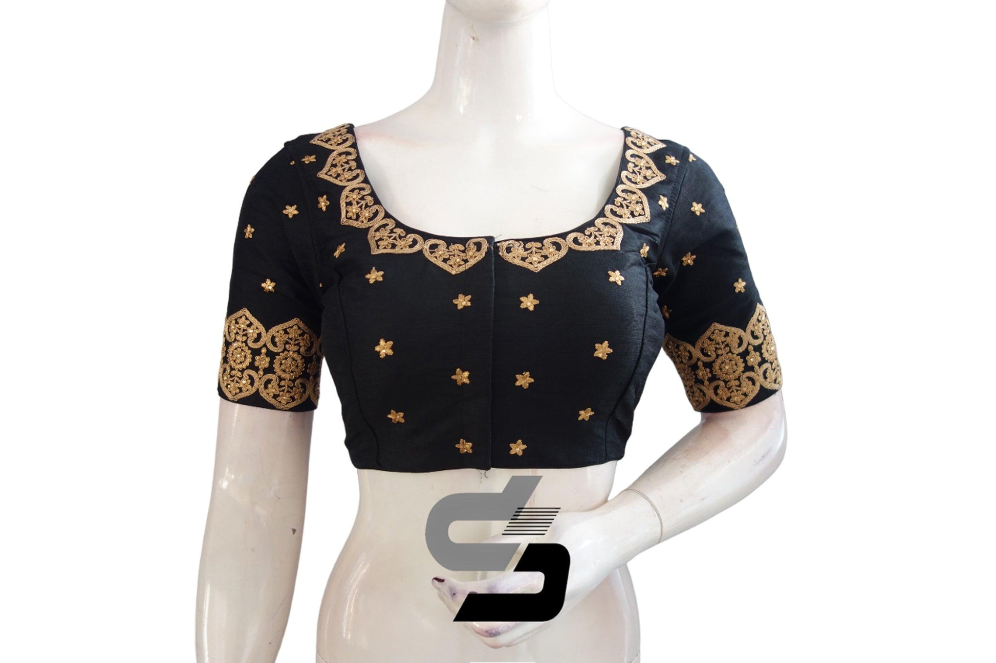 Black Color Semi Silk Embroidered Readymade Blouses, Exquisite and Perfect for Saree Enthusiasts - D3blouses