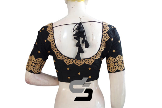 Black Color Semi Silk Embroidered Readymade Blouses, Exquisite and Perfect for Saree Enthusiasts - D3blouses