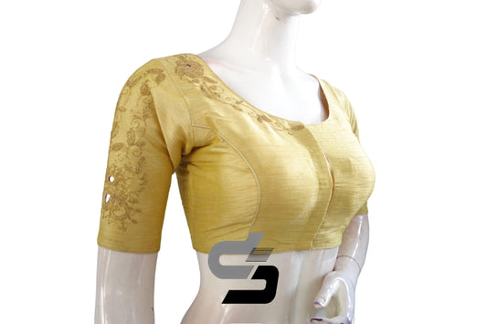 Banana Gold High Neck Readymade Blouses with Designer Back Pattern, Embroidery Elegance for Your Sarees - D3blouses