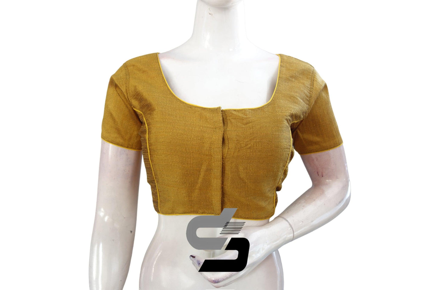 Mustard Color Plain Semi Silk Readymade Blouse and Short Sleeves, Upgrade Your Saree Look - D3blouses