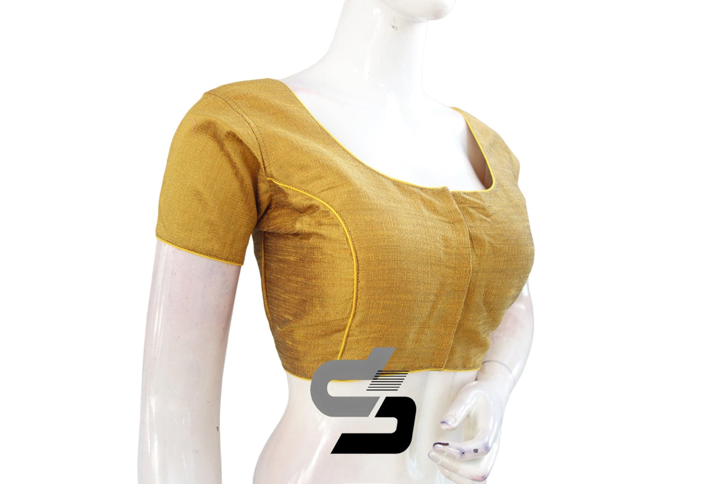 Mustard Color Plain Semi Silk Readymade Blouse and Short Sleeves, Upgrade Your Saree Look - D3blouses
