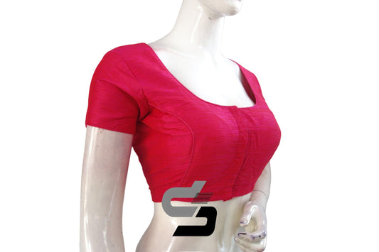 Pink Color Short Sleeve Plain Semi Silk Readymade Saree Blouse, Timeless Elegance - D3blouses