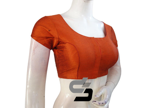 Terracotta Plain Semi Silk Readymade Saree Blouse (Short Sleeves), Style and Comfort - D3blouses