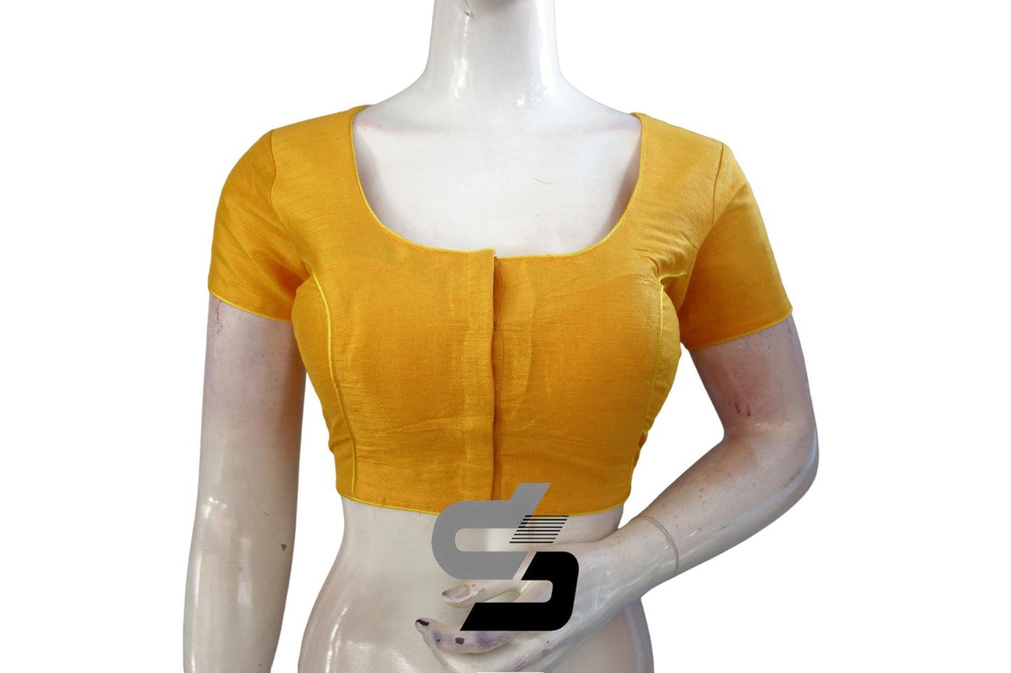 Yellow Color Plain Silk Readymade Saree Blouse (Short Sleeves), Make a Statement - D3blouses